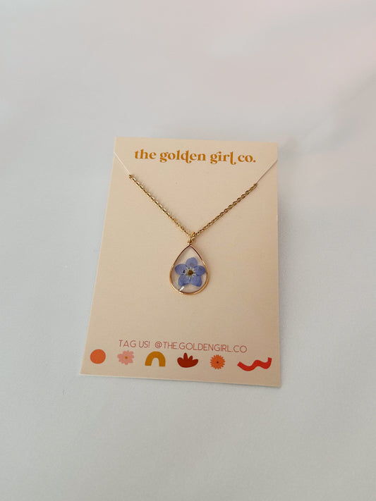 Teardrop Forget Me Not Necklace