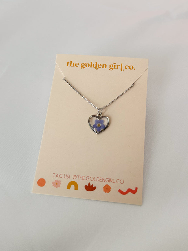 Silver Heart Forget Me Not Necklace