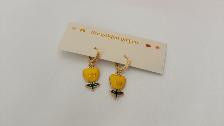 Yellow Tulip Huggie Hoops