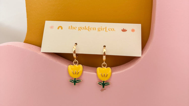 Yellow Tulip Huggie Hoops