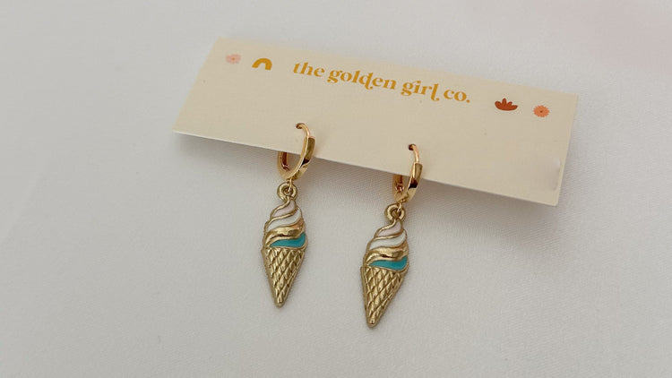 Ice Cream Cone Huggie Hoops  (Teal)