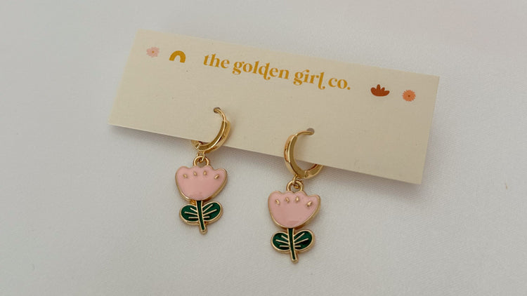 Pink Tulip Huggie Hoops