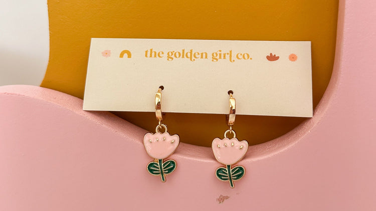Pink Tulip Huggie Hoops