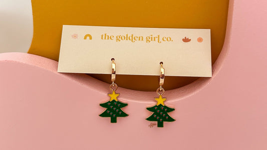 Funky Christmas Tree Huggie Hoops