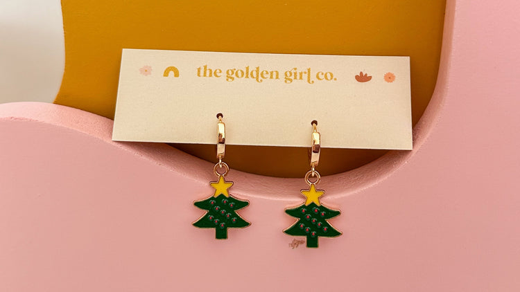 Funky Christmas Tree Huggie Hoops