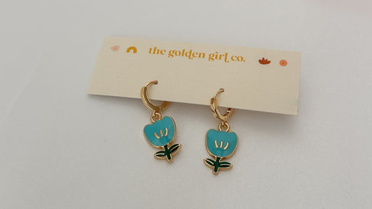 Blue Tulip Huggie Hoops