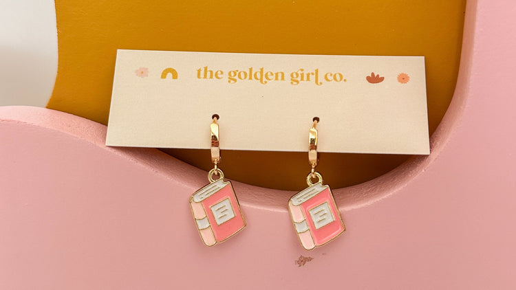 Pink Book Huggie Hoops