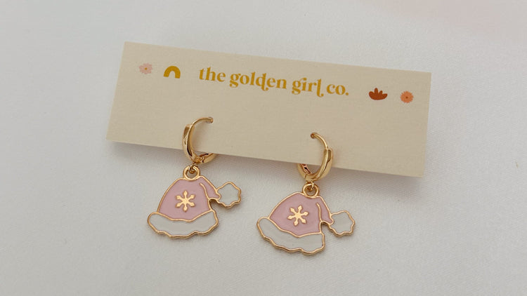 Pink Santa Hat Huggie Hoops