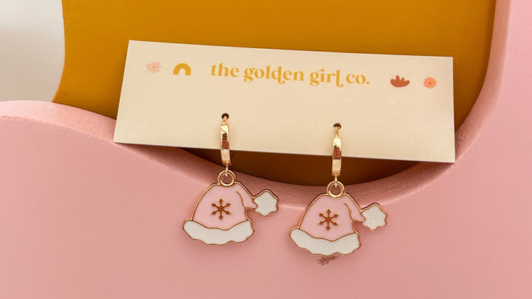 Pink Santa Hat Huggie Hoops