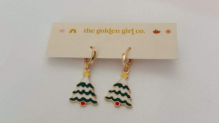 Christmas Tree Huggie Hoops
