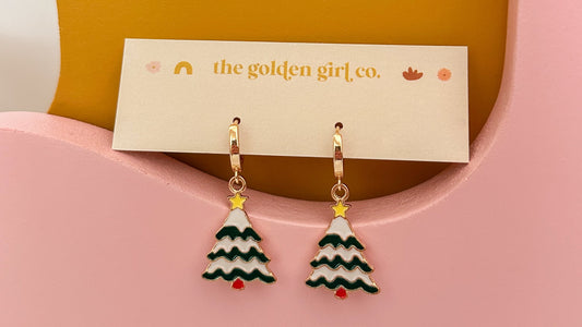 Christmas Tree Huggie Hoops