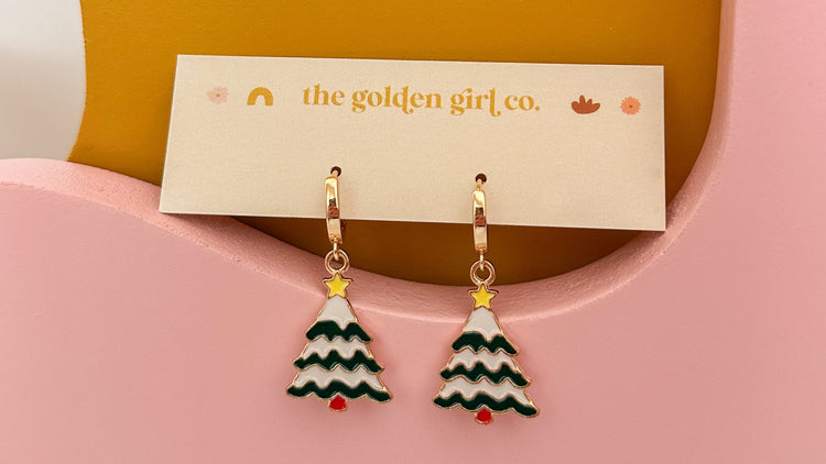 Christmas Tree Huggie Hoops