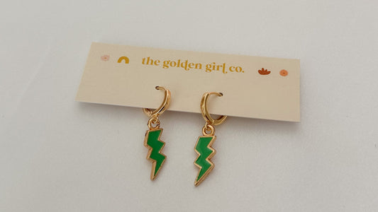 Green Lightning Bolt Huggie Hoops