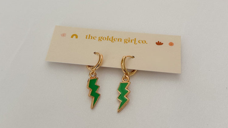 Green Lightning Bolt Huggie Hoops