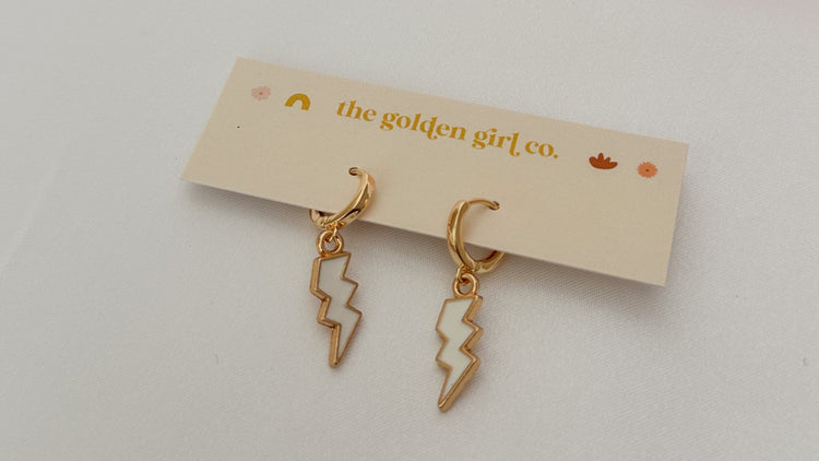 White Lightning Bolt Huggie Hoops