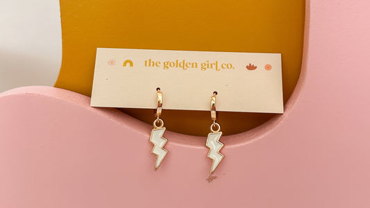 White Lightning Bolt Huggie Hoops