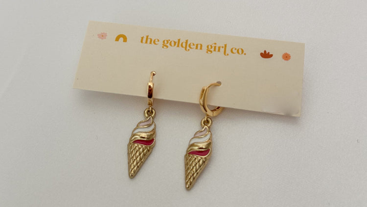 Ice Cream Cone Huggie Hoops (pink)