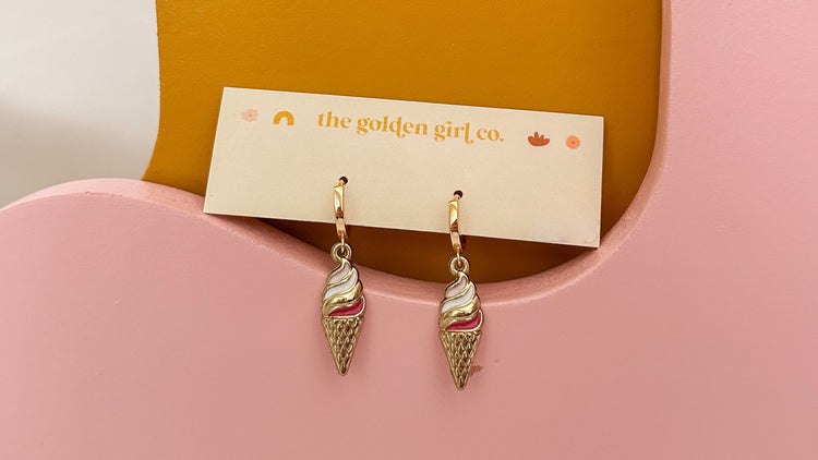 Ice Cream Cone Huggie Hoops (pink)