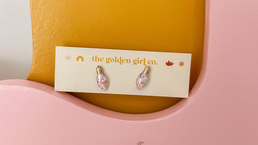 Pink Christmas Bulb Studs