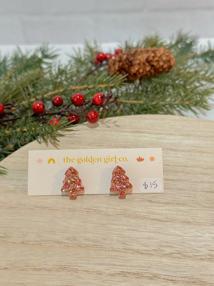 Pretty in Pink Christmas Tree Studs (Ready to ship)