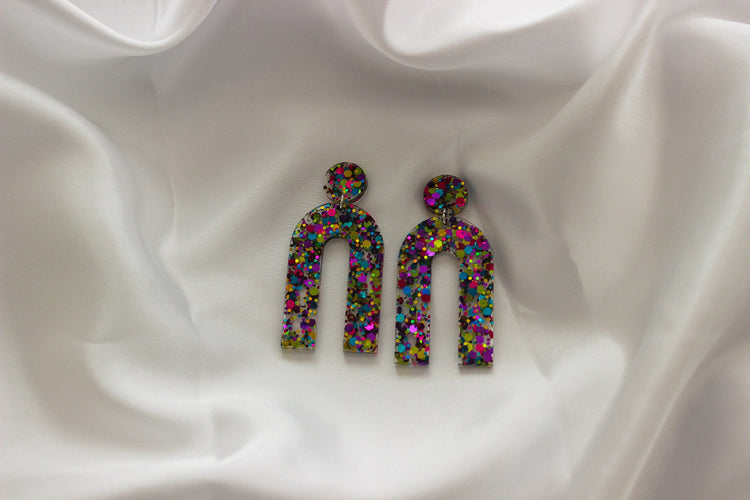 Arch Dangle Resin Earrings | Confetti Glitter Earrings | Party Earrings | Glitter Statement Earrings