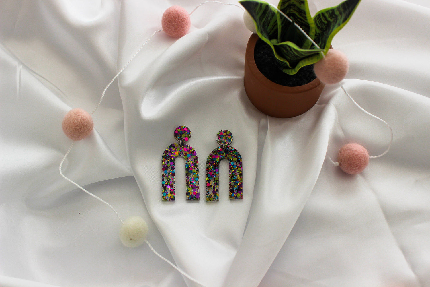 Arch Dangle Resin Earrings | Confetti Glitter Earrings | Party Earrings | Glitter Statement Earrings