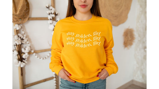 Stay Golden Girl Crew Neck | Fall Sweatshirt Women | Crewneck Sweater | Thanksgiving Sweatshirt | Boho Fall Fashion | Gift for Her