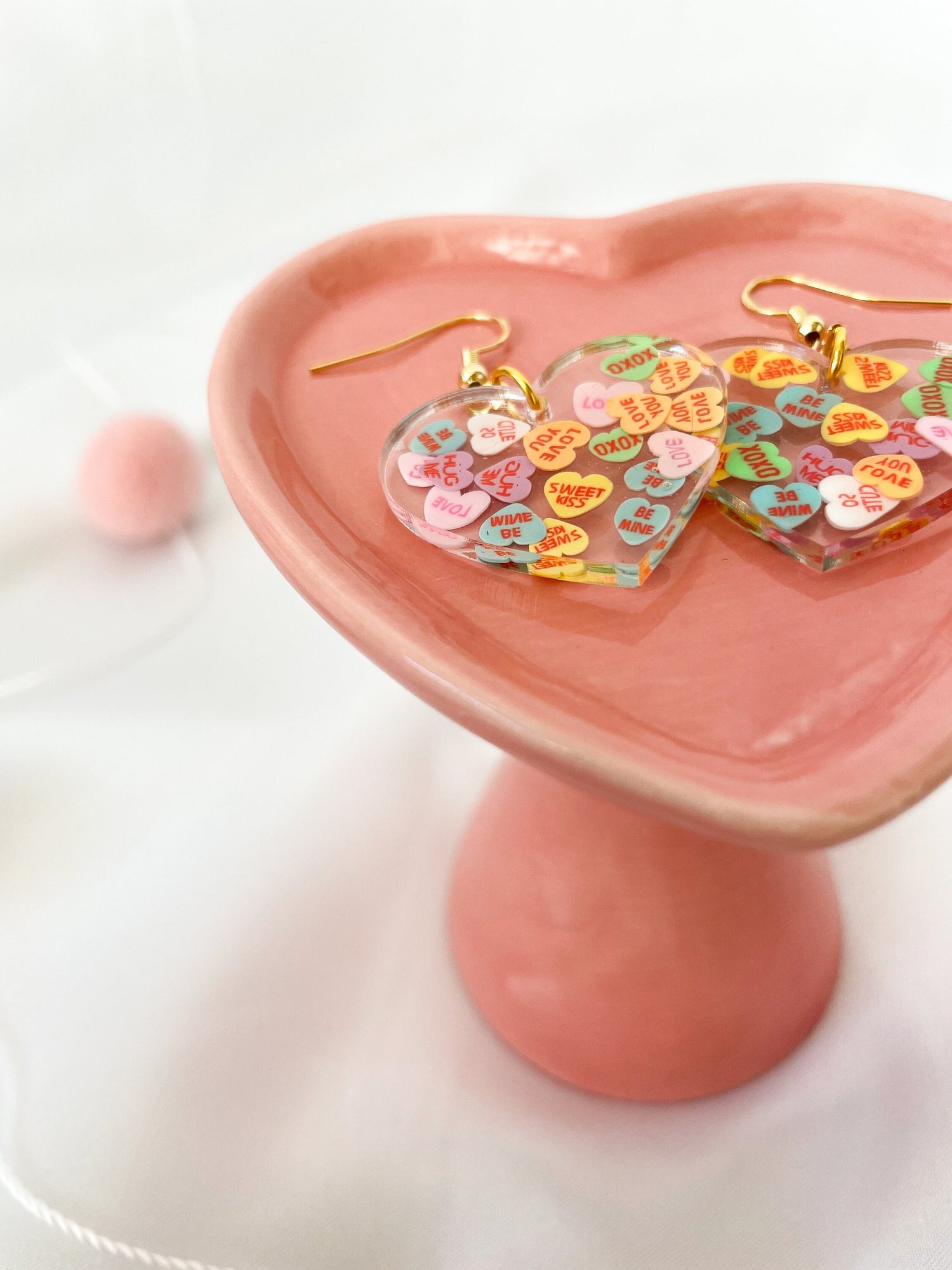 Conversation Heart Resin Earrings | Lightweight Dangle Earrings | Valentine's Day Earrings Women | Gift for Her | Clay Heart Earrings