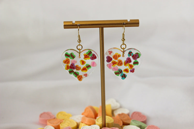 Conversation Heart Resin Earrings | Lightweight Dangle Earrings | Valentine's Day Earrings Women | Gift for Her | Clay Heart Earrings