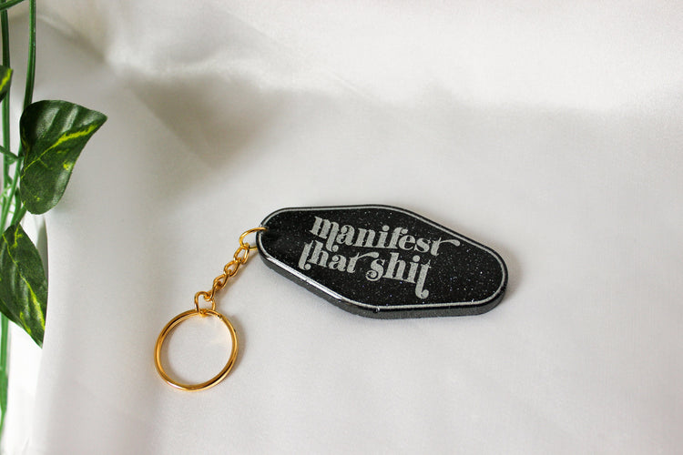 Vintage Style Hotel Keychain | Motel Key Tag | Resin Keychains | Manifest That Sh*t Keychain | Gift for Friend