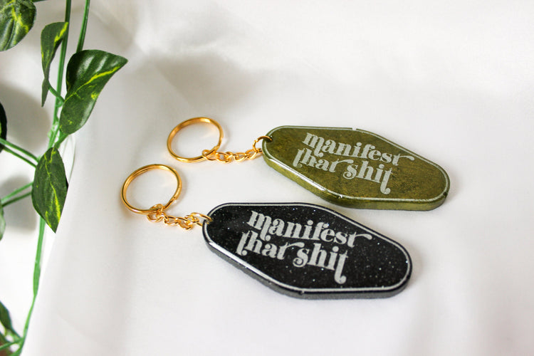 Vintage Style Hotel Keychain | Motel Key Tag | Resin Keychains | Manifest That Sh*t Keychain | Gift for Friend