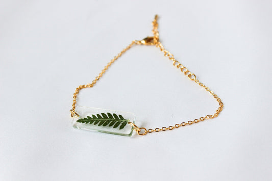 Resin Fern Bracelet | Pressed Flower Resin Bracelet | Minimalist Jewelry | Lightweight Statement Bracelet | Dainty Gold Bracelet