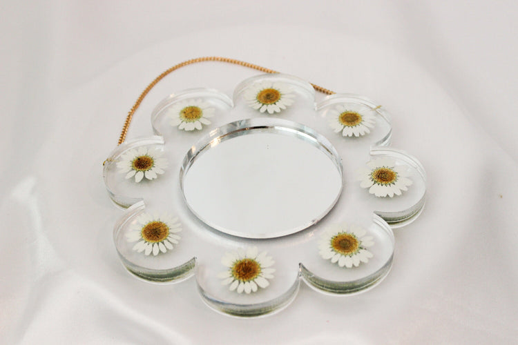 Small Resin Flower Mirror | Decorative Floral Mirror | Boho Daisy Room Decor | Vanity Mirror