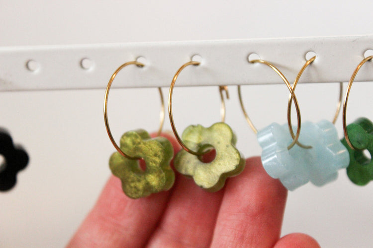 Mini Hoop Flower Dangles | Flower Huggie Hoops | Minimalist Flower Hoop Earrings