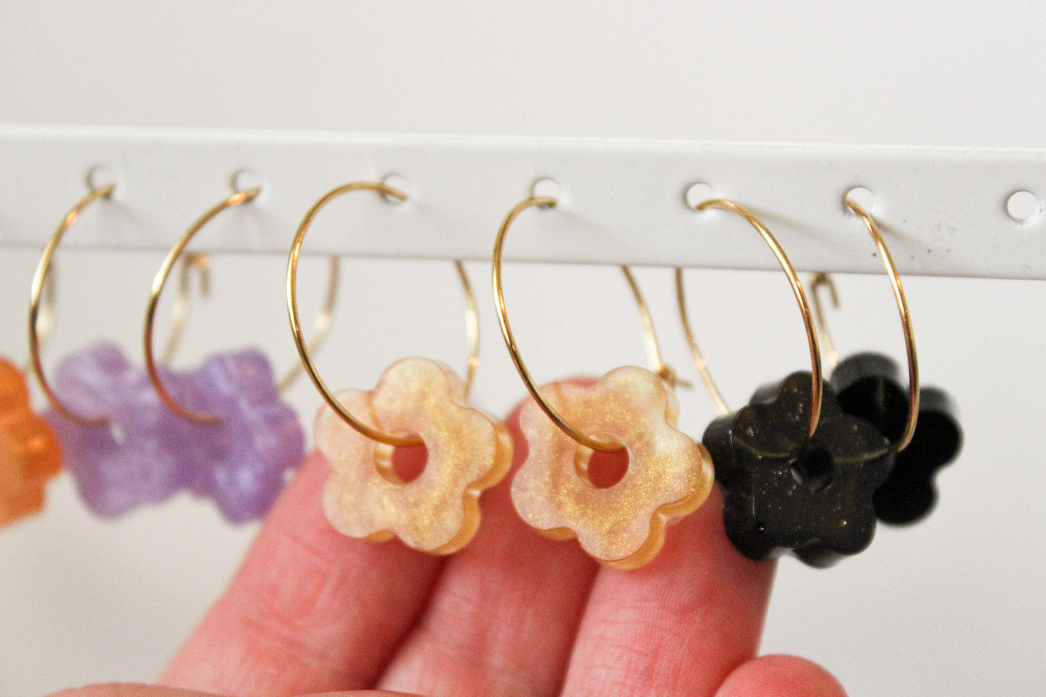 Mini Hoop Flower Dangles | Flower Huggie Hoops | Minimalist Flower Hoop Earrings