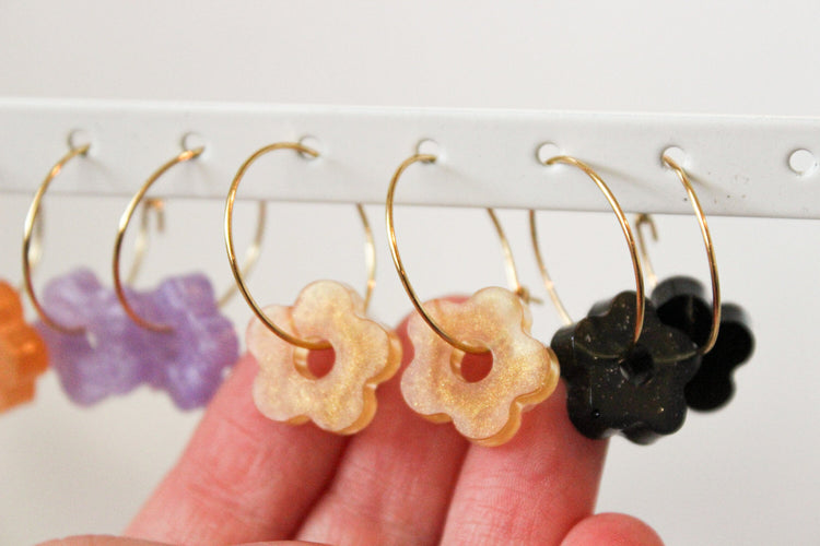 Mini Hoop Flower Dangles | Flower Huggie Hoops | Minimalist Flower Hoop Earrings