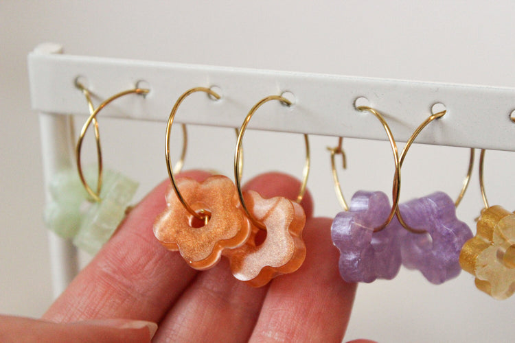 Mini Hoop Flower Dangles | Flower Huggie Hoops | Minimalist Flower Hoop Earrings