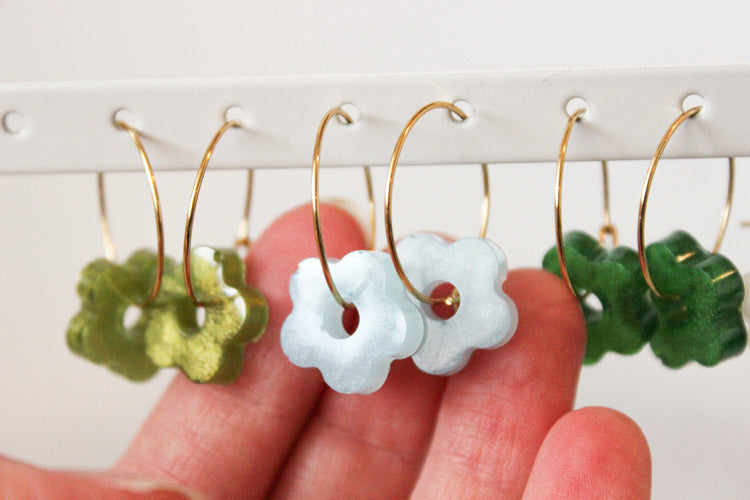 Mini Hoop Flower Dangles | Flower Huggie Hoops | Minimalist Flower Hoop Earrings