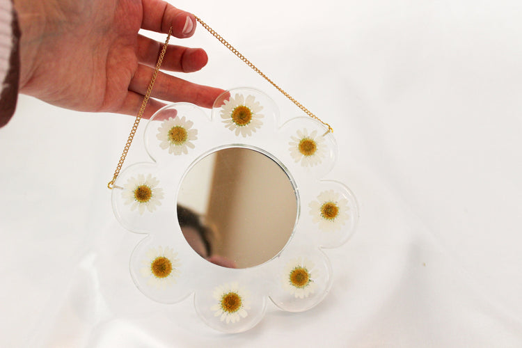 Small Resin Flower Mirror | Decorative Floral Mirror | Boho Daisy Room Decor | Vanity Mirror