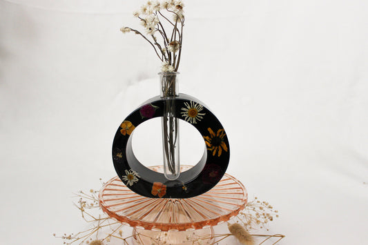 Black Circle Propagation Station | Handmade Propagation Tube | Elegant Floral Bud Vase | Unique Home Decor | Pressed Flower Art