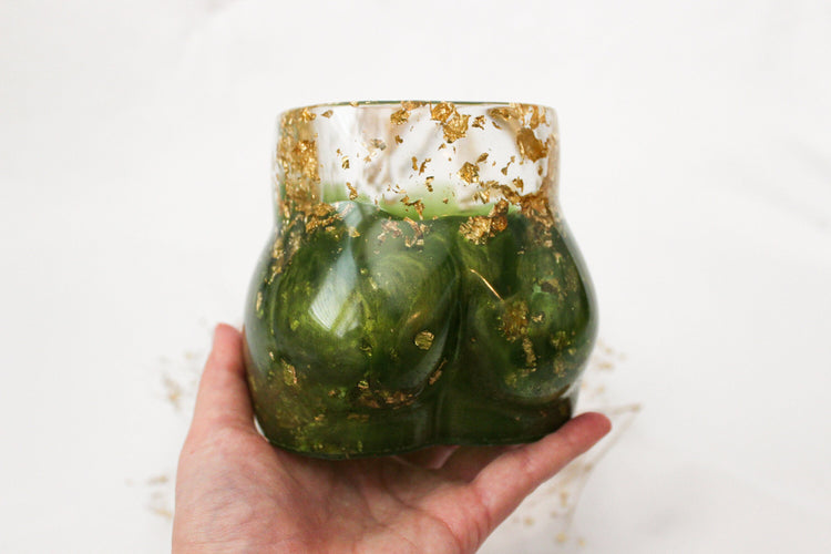 Handmade Resin Booty Vase | Female Body Shaped Planter | Butt Shaped Pencil Pot | Makeup Brush Holder | Boho Room Decor | Green Organizer