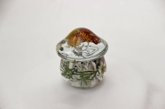 Handmade Resin Mushroom Jar | Dried Flower | Bathroom Vanity Dish | Catch All Dish | Trinket Box | Boho Decor |  Floral Resin Jar