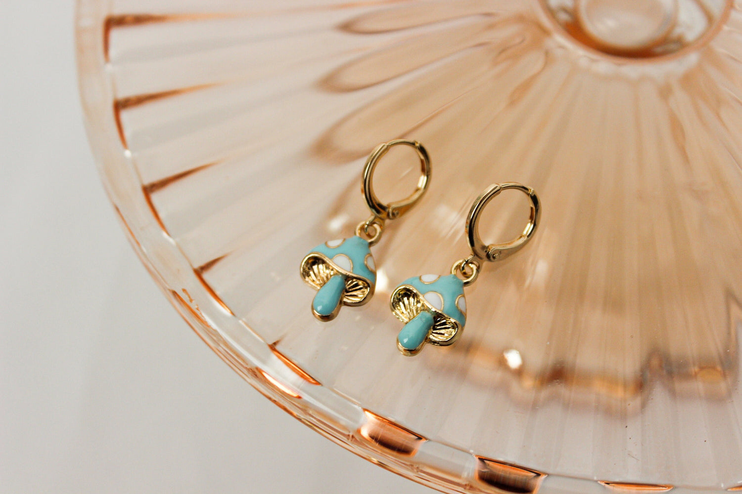 Mushroom Huggie Hoops | Pastel Mushroom Huggie Earrings | Mushie Dangle Earrings | Gift for Her | Dainty Gold Filled Earring