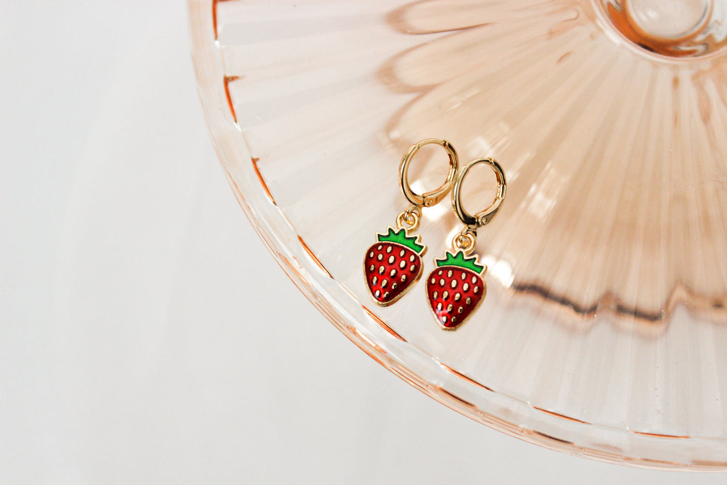 Strawberry Huggie Hoops | Strawberry Huggie Earrings | Fruit Dangle Earrings | Gift for Her | Dainty Gold Filled Earring