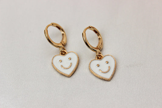Happy Heart Huggie Hoops | Heart Shaped Huggie Earrings | Valentine Dangle Earrings | Gift for Her | Dainty Gold Filled Earring