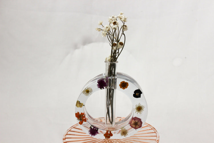 Resin Circle Propagation Station | Handmade Propagation Tube | Elegant Floral Bud Vase | Unique Home Decor | Pressed Flower Art