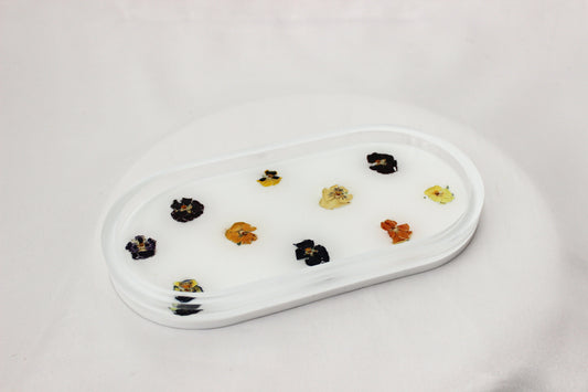 Handmade Resin Pill Tray | Dried Flowers | Bathroom Vanity Tray | Catch All Dish | Trinket Tray | Boho Decor | Bright Floral Resin Tray |