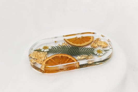 Handmade Resin Pill Tray | Dried Flowers | Bathroom Vanity Tray | Catch All Dish | Trinket Tray | Boho Decor | Bright Floral Resin Tray |