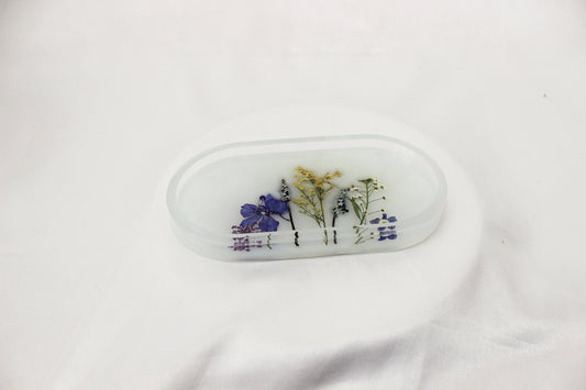 Handmade Resin Pill Tray | Dried Flowers | Bathroom Vanity Tray | Catch All Dish | Trinket Tray | Boho Decor | Bright Floral Resin Tray |