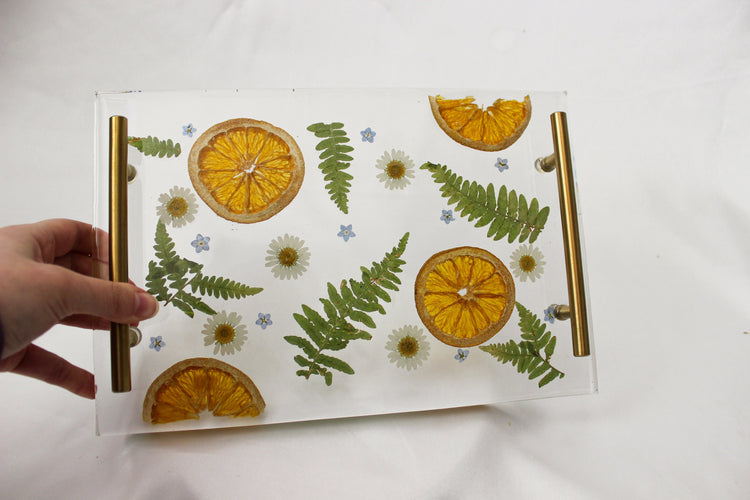 Handmade Pressed Flower Resin Tray | Decorative Floral Tray | Unique Pressed Flower Serving Tray | Elegant Home Decor | Boho Vanity Tray